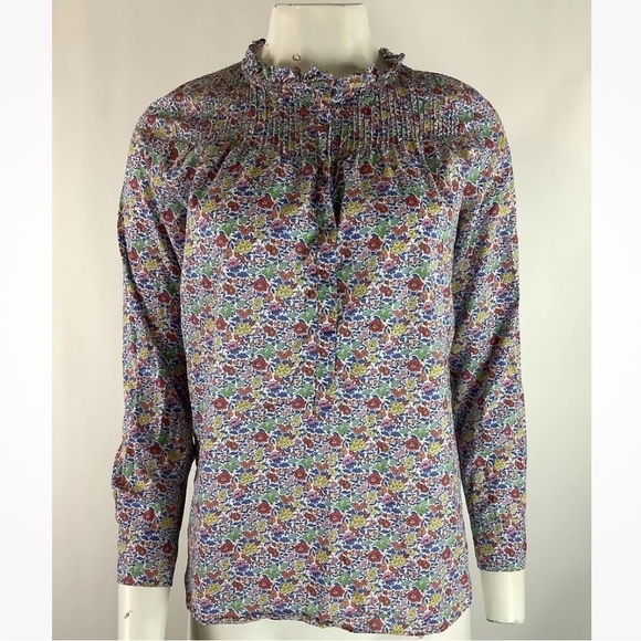 J Crew Liberty Fabric Sz 0 Mock Neck Top In Ditsy Floral Print Multicolor - Picture 1 of 5